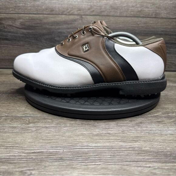 FootJoy FJ Leather White Brown Saddle Golf Shoes 45330 Mens 11.5 Wide - Picture 6 of 10